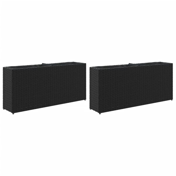 vidaXL Pflanzk&uuml;bel mit 2 T&ouml;pfen 2 Stk. Schwarz 90x20x40 cm Poly Rattan