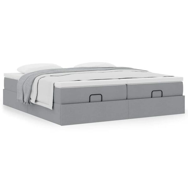vidaXL Ottoman-Bett mit Matratzen Hellgrau 200x200 cm Stoff
