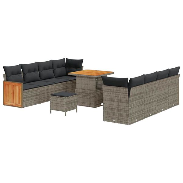 vidaXL Gartensofa-set mit Kissen 12 pcs Grau Poly-Rattan