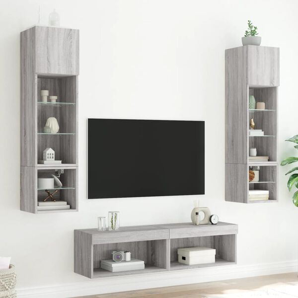 vidaXL 6-tlg. Wohnwand mit LED-Beleuchtung Grau Sonoma Holzwerkstoff