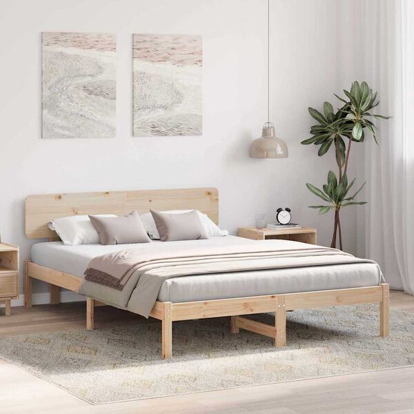 vidaXL Bettrahmen mit Kopfteil Natur 200 x 200 cm Massives Kiefernholz
