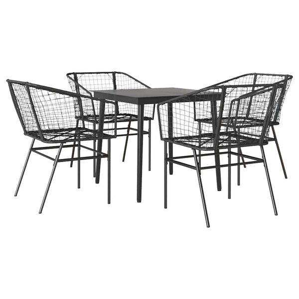 vidaXL 5-teiliges Garten-Esszimmerset aus schwarzem Polyrattanglas