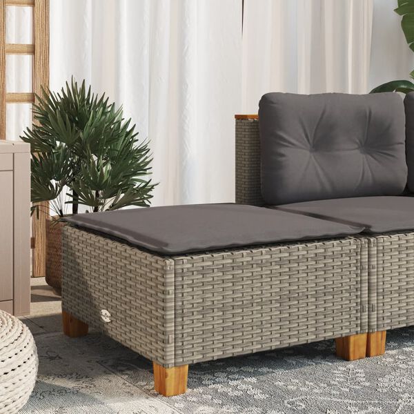 vidaXL Gartenhocker mit Kissen Grau 63,5x56x32 cm Poly Rattan