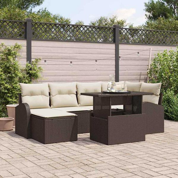 vidaXL Garten-Sofa-Set mit Speicher 7 pcs Braun Poly Rattan