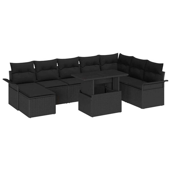 vidaXL Garten-Sofa-Set mit Kissen mit Speicher 9 pcs Schwarz