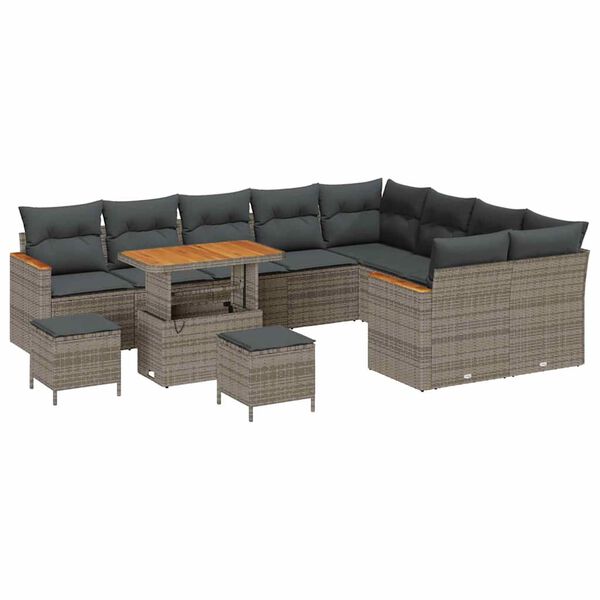 vidaXL Gartensofa-set mit Kissen mit Speicher 12 pcs Grau Poly Rattan