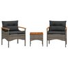 vidaXL 3-tlg. Garten-Sofagarnitur mit Kissen Grau Poly Rattan