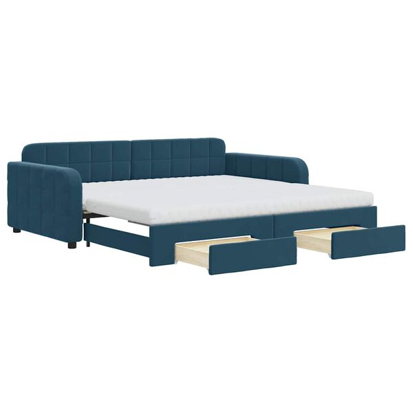 vidaXL Tagesbett Ausziehbar mit Schubladen Blau 100x200 cm Samt