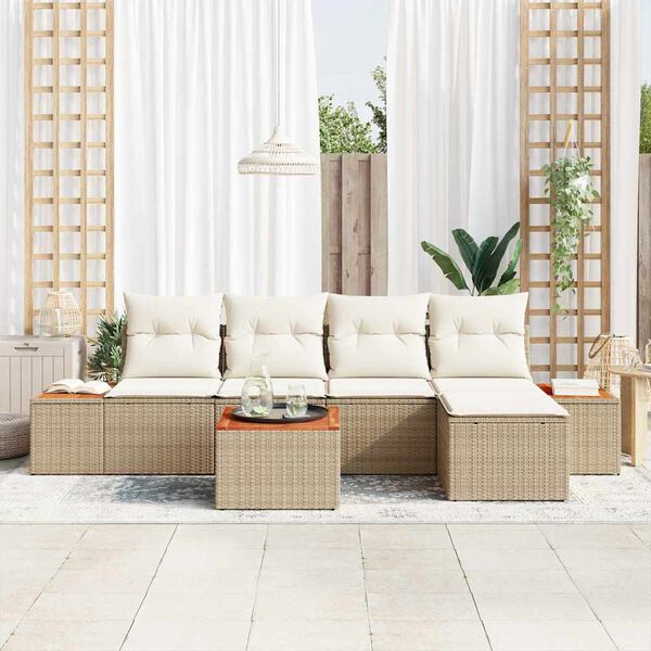 vidaXL Garten-Sofa-Set mit Kissen 6 pcs Beige Poly-Rattan