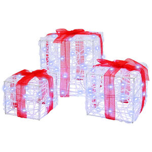 vidaXL Geschenkbox 3 stk. 60 LEDs Kaltwei&szlig; 20 x 20 x 20 cm Acryl