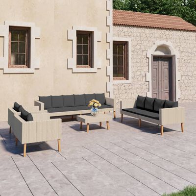 vidaXL 5-tlg. Garten-Lounge-Set mit Auflagen Poly Rattan Beige