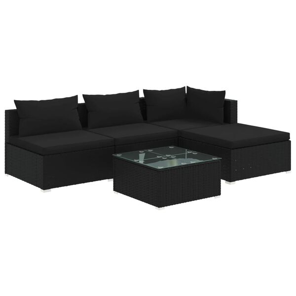 vidaXL 5-tlg. Garten-Lounge-Set mit Kissen Poly Rattan Schwarz