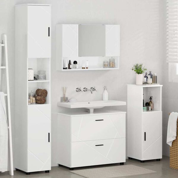 vidaXL Badezimmerm&ouml;bel-Set 4 pcs Hochglanz Wei&szlig; Sperrholz und Metall