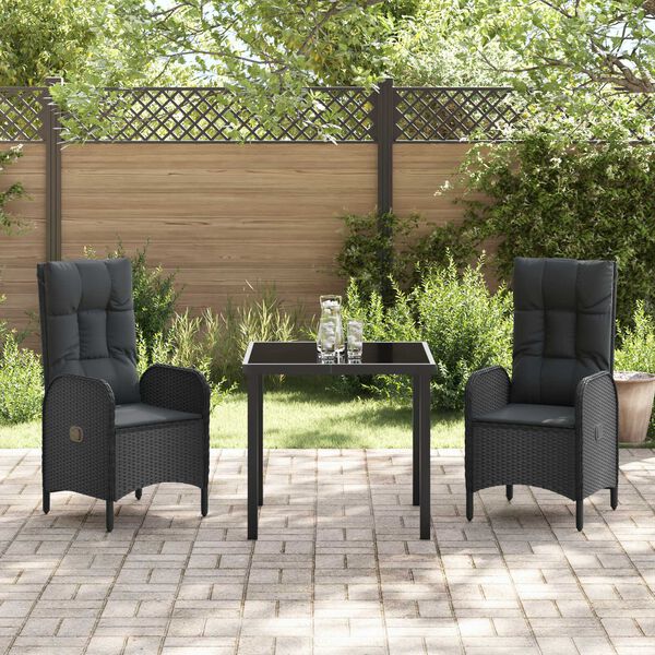vidaXL Garten Essgruppe mit Kissen 3 pcs Schwarz Poly-Rattan