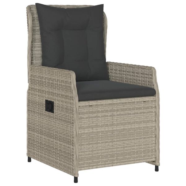 vidaXL 7-tlg. Garten-Essgruppe mit Kissen Hellgrau Poly Rattan