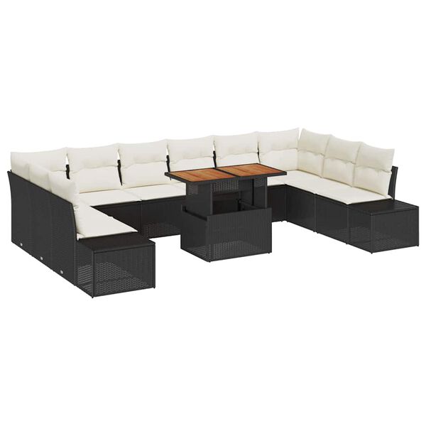 vidaXL Garten-Sofa-Set mit Kissen mit Kissen 11 pcs Schwarz und Creme