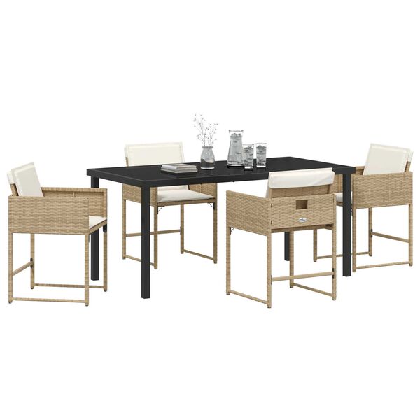 vidaXL Garten Essgruppe mit Kissen 5 pcs Beige Poly-Rattan