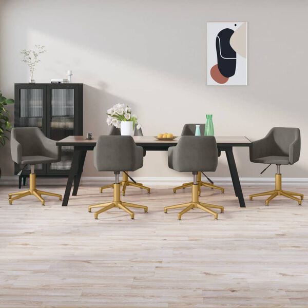 vidaXL Esszimmerst&uuml;hle 6 Stk. Drehbar Dunkelgrau Samt