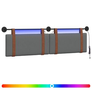 vidaXL H&auml;ngendes Kopfteil Mit LED Licht Dunkelgrau Antikes PU
