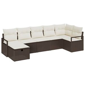vidaXL Garten-Sofa-Set mit Kissen mit Speicher 7 pcs Braun Poly Rattan