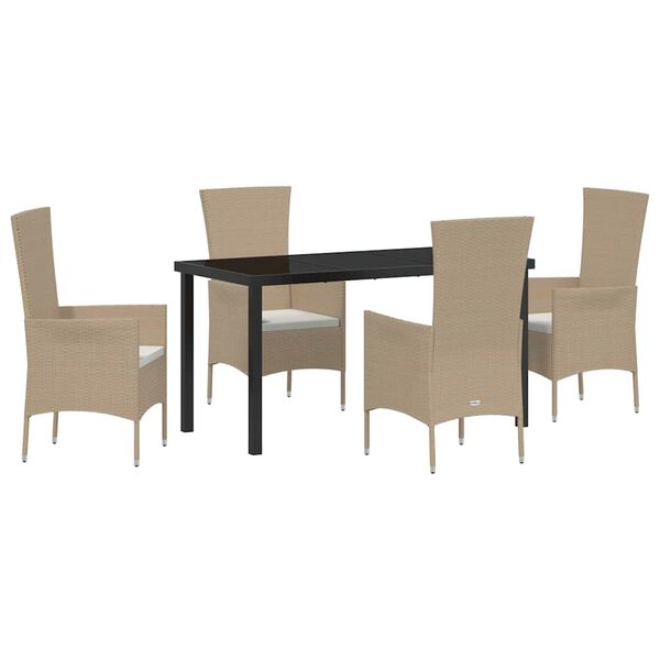 vidaXL Garten Essgruppe mit Kissen 5 pcs Beige Poly-Rattan