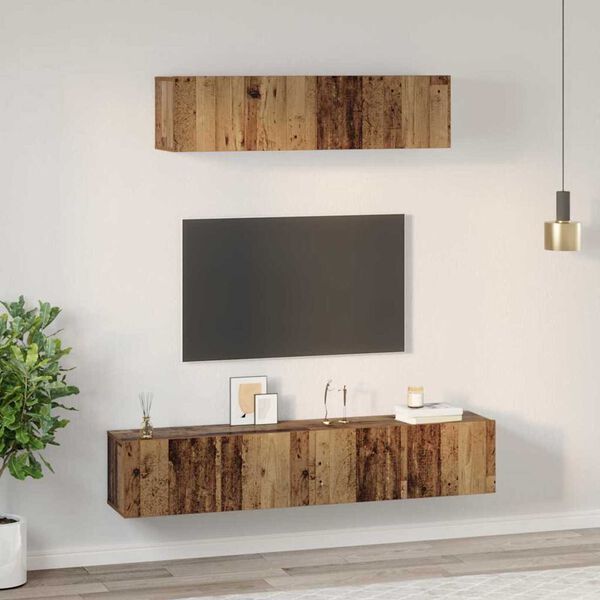 vidaXL TV-Schrankset Wandmontiert 4 pcs Altholz Holzwerkstoff