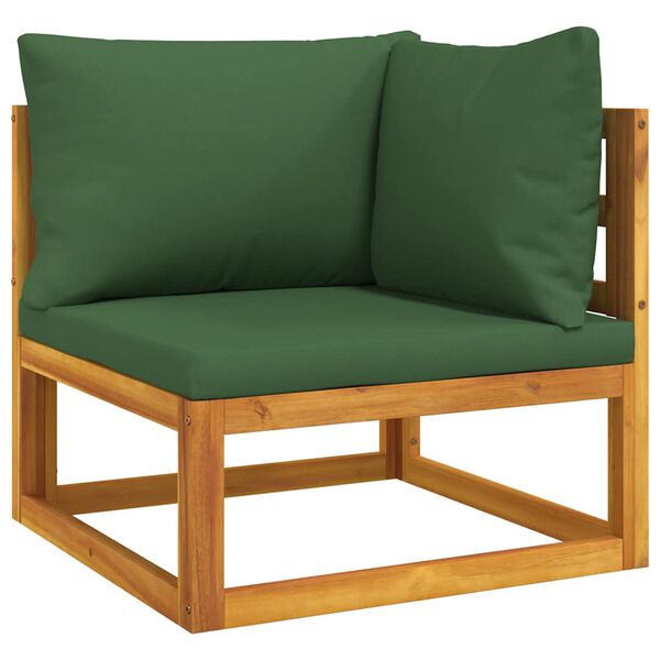 vidaXL Modular-Ecksofa mit Gr&uuml;nen Kissen Massivholz Akazie