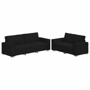 vidaXL 2-tlg. Sofagarnitur mit Kissen Schwarz Stoff