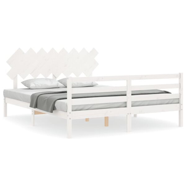 vidaXL Massivholzbett mit Kopfteil Wei&szlig; 160x200 cm