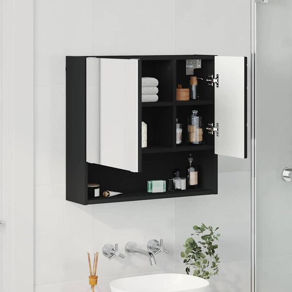 vidaXL Spiegelschrank mit T&uuml;r Schwarz 59 x 17 x 55 cm Holzwerkstoff