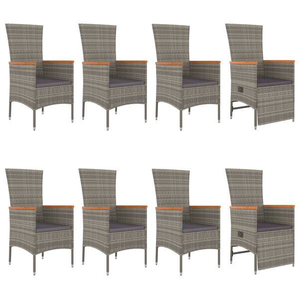 vidaXL 9-tlg. Garten-Essgruppe mit Kissen Grau Poly Rattan