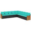 vidaXL 9-teiliges Gartensofa-Set mit Kissen, schwarzes Polyrattan