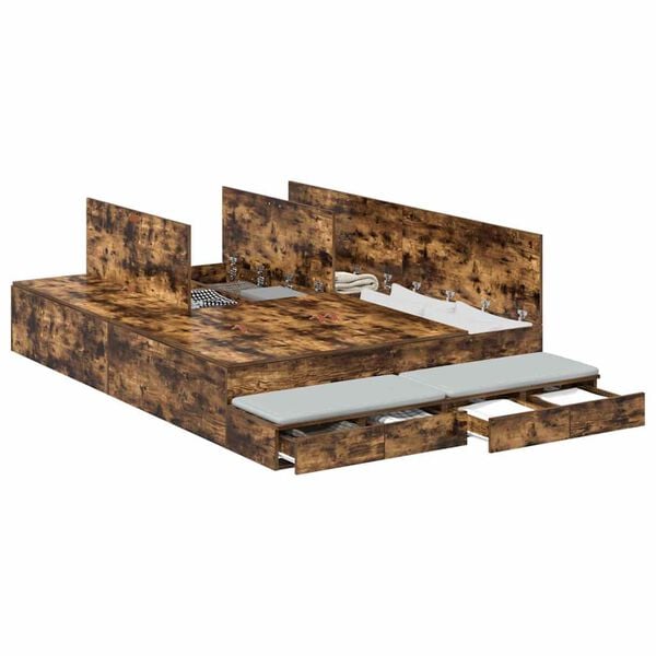 vidaXL Aufbewahrungsbettgestell Ger&auml;ucherte Eiche 150 cm Holzwerkstoff