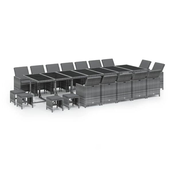 vidaXL 19-tlg. Garten-Essgruppe mit Kissen Poly Rattan Grau
