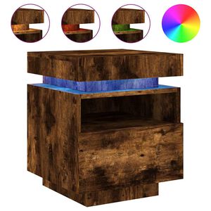 vidaXL Nachttisch mit LED-Leuchten R&auml;uchereiche 40x39x48,5 cm