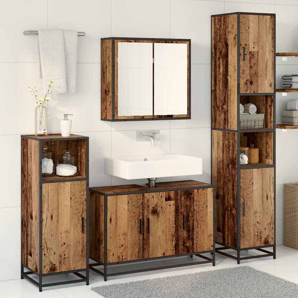 vidaXL Badezimmerm&ouml;bel Set Wandmontiert 4 pcs Altholz Holzwerkstoff