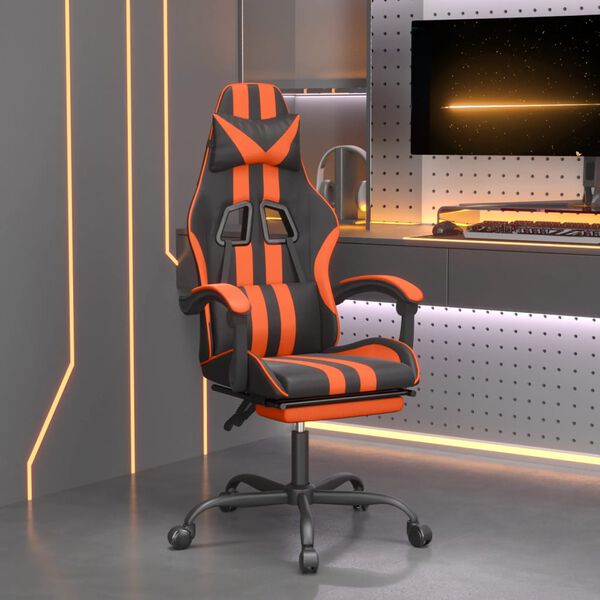 vidaXL Gaming-Stuhl mit Fu&szlig;st&uuml;tze Schwarz und Orange Kunstleder