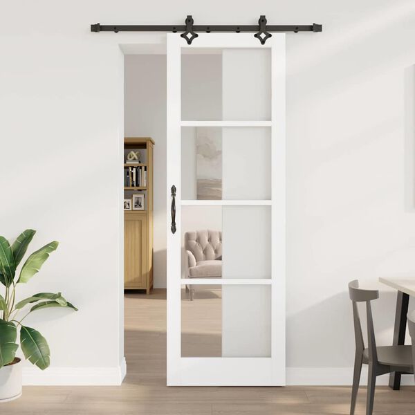 vidaXL Schiebet&uuml;r Wei&szlig; 78 x 232 cm Massivholz Kiefer und Glas