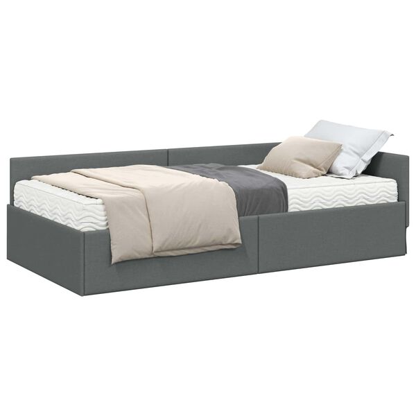 vidaXL Eckbettgestell mit Matratze Sonstiges 2 pcs Grau Stoff