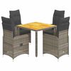 vidaXL 5-tlg. Garten-Bistro-Set mit Kissen Grau Poly Rattan