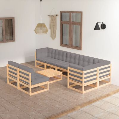 vidaXL 9-tlg. Garten-Lounge-Set mit Kissen Massivholz Kiefer