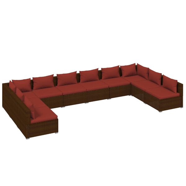 vidaXL 10-tlg. Garten-Lounge-Set mit Kissen Poly Rattan Braun