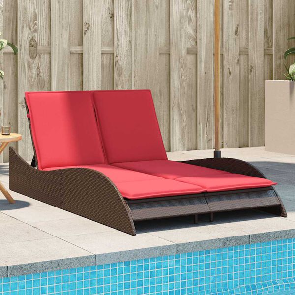 vidaXL Sonnenliege mit Kissen Braun 114x205x73 cm Poly Rattan