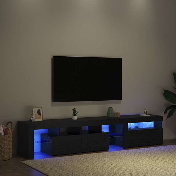 vidaXL TV-Schr&auml;nk mit LED 2 pcs Schwarz Eichen-Optik 200 x 37 x 40 cm