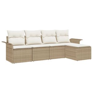vidaXL Outdoor-Sofa mit Kissen 5 pcs Beige Poly-Rattan