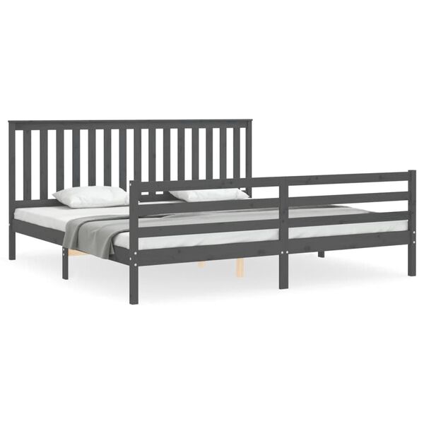 vidaXL Massivholzbett mit Kopfteil Grau 200x200 cm