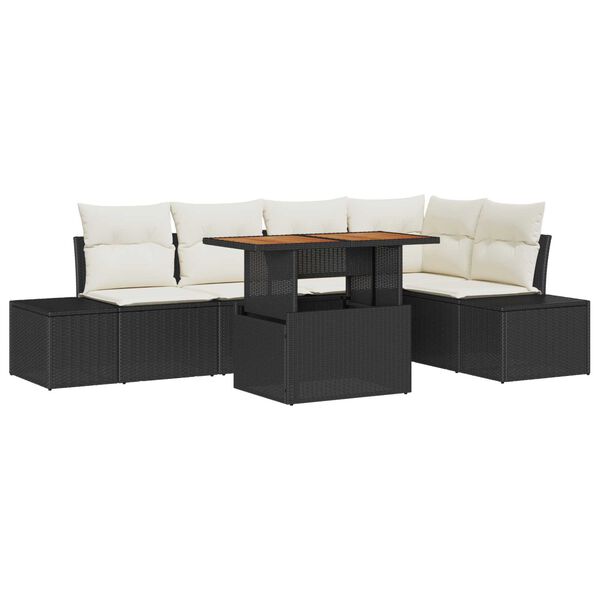 vidaXL Garten-Sofa-Set mit Speicher 6 pcs Schwarz Poly Rattan