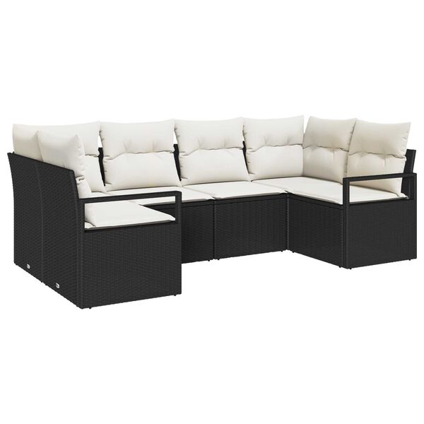 vidaXL Sofa Set mit Kissen 6 pcs Schwarz Poly Rattan
