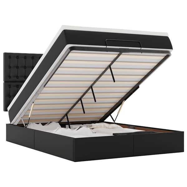 vidaXL Ottoman-Bett mit Matratze & LEDs Schwarz 140x190 cm Kunstleder