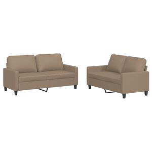 vidaXL 2-tlg. Sofagarnitur mit Kissen Cappuccino-Braun Kunstleder